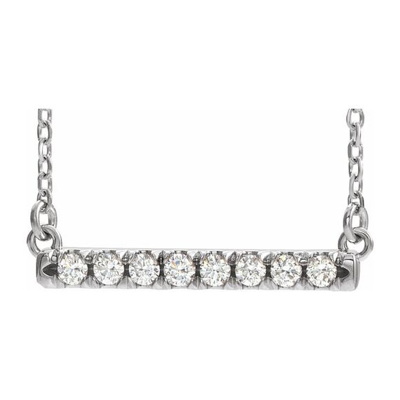 14K White Gold 1/2 CTW Diamond 26mm Bar Necklace 18 Inch
